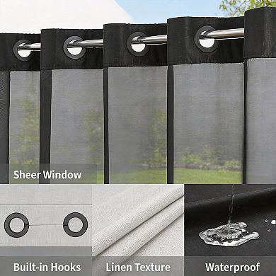Extra Long Snap-in Linen Shower Curtain Set Waterproof Washable