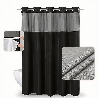 Extra Long Snap-in Linen Shower Curtain Set Waterproof Washable