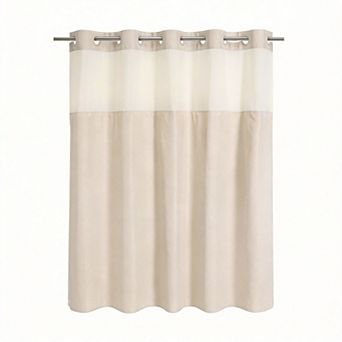 Extra Long Snap-in Linen Shower Curtain Set Waterproof Washable