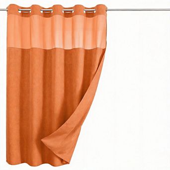 Extra Long Snap-in Linen Shower Curtain Set Waterproof Washable
