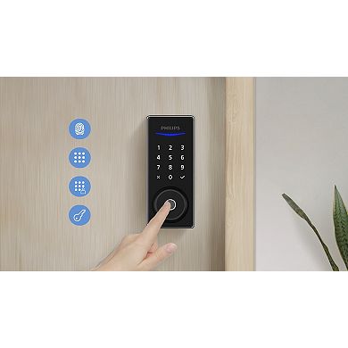 Philips Electronic Deadbolt with Lighted Keypad Touchscreen, Fingerprint Scanner and KEY access
