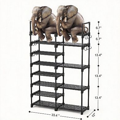 8-Tier Metal Shoe Rack Stackable Boot Shelf with Hooks