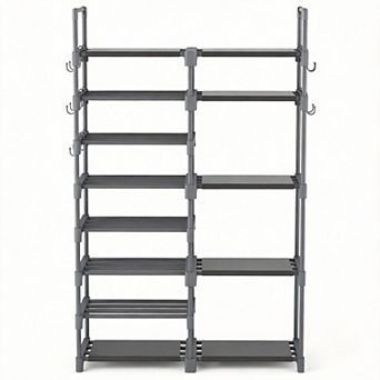8 tier Metal Shoe Rack Stackable Boot Shelf with Hooks