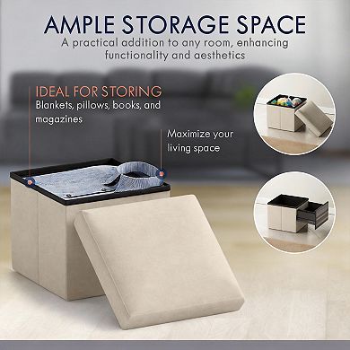 Foldable Linen Storage Ottoman Cube Footrest Stool