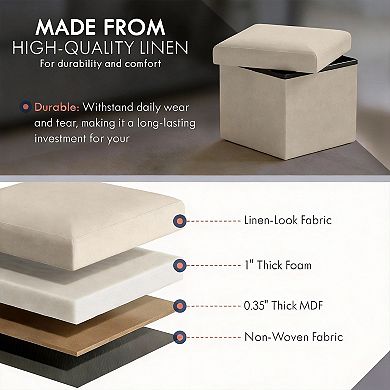 Foldable Linen Storage Ottoman Cube Footrest Stool