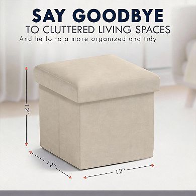 Foldable Linen Storage Ottoman Cube Footrest Stool