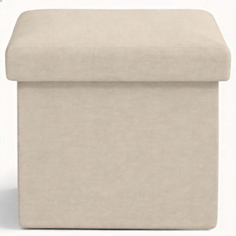 Foldable Linen Storage Ottoman Cube Footrest Stool