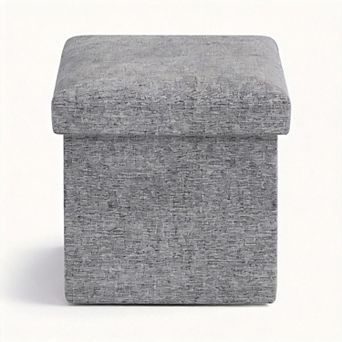 Foldable Linen Storage Ottoman Cube Footrest Stool