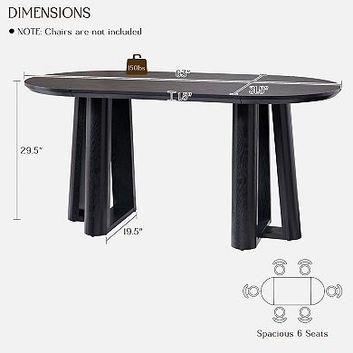 63 inches Oval Dining Table Triangular Pedestal Curved Edge Kitchen 6-8 people
