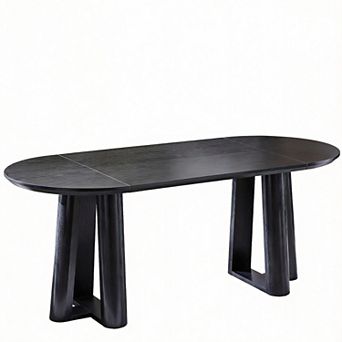 63 in Oval Dining Table Triangular Pedestal Curved Edge Kitchen 6-8 people