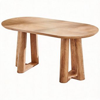 63 in Oval Dining Table Triangular Pedestal Curved Edge Kitchen 6-8 people