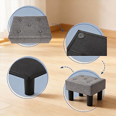 242lbs Linen Upholstered Small Footstool with Wooden Legs