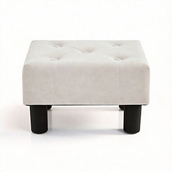 242lbs Linen Upholstered Small Footstool with Wooden Legs