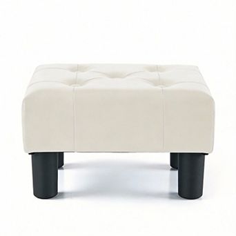242lbs Linen Upholstered Small Footstool with Wooden Legs