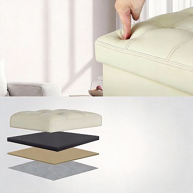 61L Storage Ottoman Slim Tall Footrest Padded Leather Folding Side Pocket