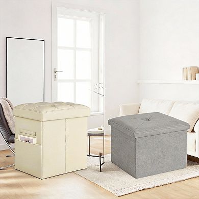 61L Storage Ottoman Slim Tall Footrest Padded Leather Folding Side Pocket