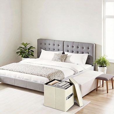 61L Storage Ottoman Slim Tall Footrest Padded Leather Folding Side Pocket