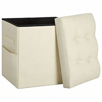 61L Storage Ottoman Slim Tall Footrest Padded Leather Folding Side Pocket