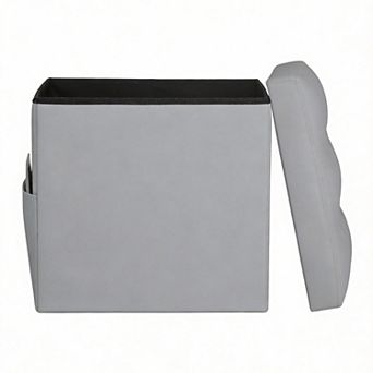 61L Storage Ottoman Slim Tall Footrest Padded Leather Folding Side Pocket