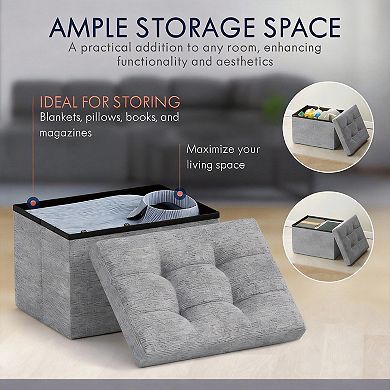 Foldable Linen Storage Ottoman Foot Rest for Home Office