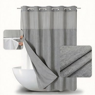 No Hooks Linen Shower Curtain Snap Liner Hotel Window Waterproof