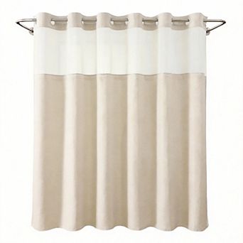 No Hooks Linen Shower Curtain Snap Liner Hotel Window Waterproof