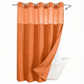 No Hooks Linen Shower Curtain Snap Liner Hotel Window Waterproof