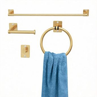 4 pc Bath Set 24" Towel Bar Robe Hook Toilet Paper Holder