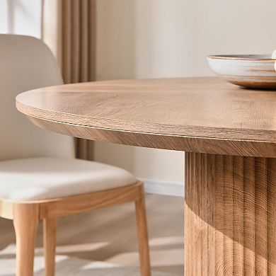 47" Fluted Round Dining Table Cylindrical Base Thickened Edge