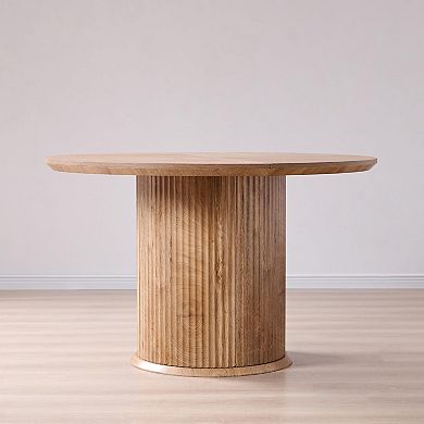 47" Fluted Round Dining Table Cylindrical Base Thickened Edge
