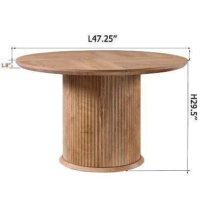 47" Fluted Round Dining Table Cylindrical Base Thickened Edge
