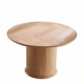 47" Fluted Round Dining Table Cylindrical Base Thickened Edge