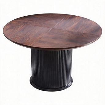 47" Fluted Round Dining Table Cylindrical Base Thickened Edge
