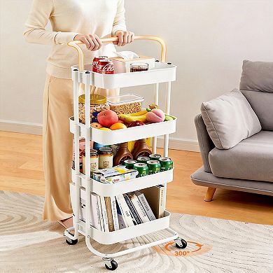 4 Tier Mesh Rolling Cart with Handle Lockable Wheels Multifunctional Storage