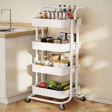 4 Tier Mesh Rolling Cart with Handle Lockable Wheels Multifunctional Storage
