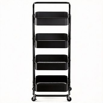 4 tier Mesh Rolling Cart with Handle Lockable Wheels Multifunctional Storage