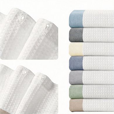 Waffle Weave Striped Shower Curtain with Scotchgard Protection 100% Polyester