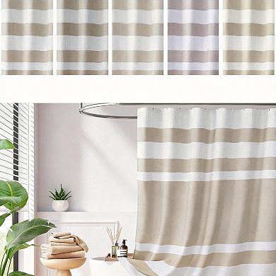 Waffle Weave Striped Shower Curtain with Scotchgard Protection 100% Polyester