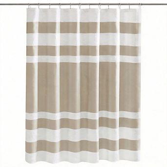 Waffle Weave Striped Shower Curtain with Scotchgard Protection 100% Polyester