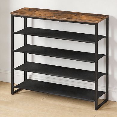 5 Tier Shoe Rack with Oxford Fabric Shelves and Top Panel