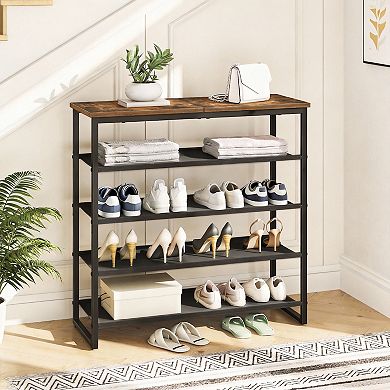 5 Tier Shoe Rack with Oxford Fabric Shelves and Top Panel