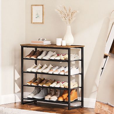 5 Tier Shoe Rack with Oxford Fabric Shelves and Top Panel