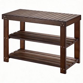 Bamboo Shoe Rack Bench 3 tier Organizer Entryway Bedroom
