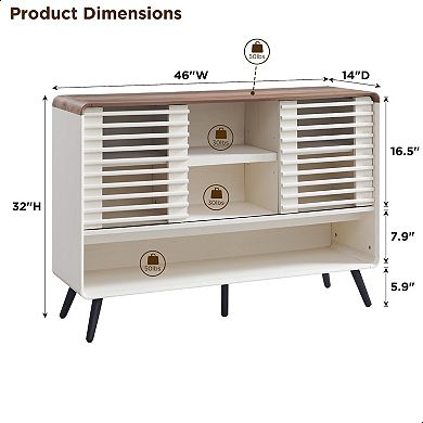 46" Mid-Century Console with Sliding Slatted Door Adjustable Storage 50 lbs
