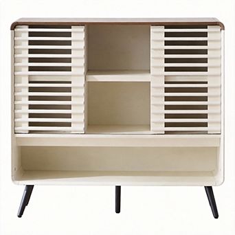 46" Mid-Century Console with Sliding Slatted Door Adjustable Storage 50 lbs