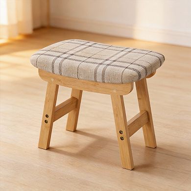 Compact Ottoman Wood Leg Footrest Multi-Use Seat