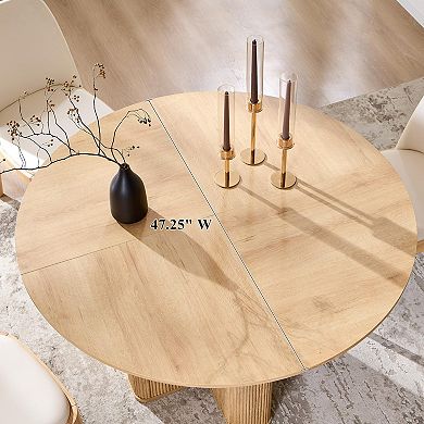 47" Fluted Round Pedestal Dining Table Thickened Edge Oak