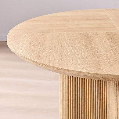 47" Fluted Round Pedestal Dining Table Thickened Edge Oak