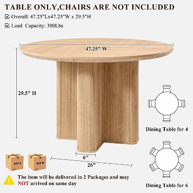 47" Fluted Round Pedestal Dining Table Thickened Edge Oak
