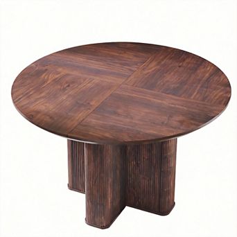 47" Fluted Round Pedestal Dining Table Thickened Edge Oak